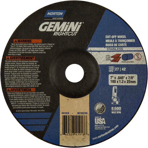 7″ × 0.045″ × 7/8″ Gemini Non-Woven Depressed Center Wheel Type 27 24 Grit - Industrial Tool & Supply