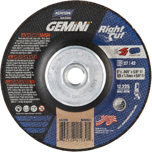 ‎5″ × 0.045″ × 5/8″-11 Gemini Non-Woven Depressed Center Wheel Type 27 24 Grit - Industrial Tool & Supply