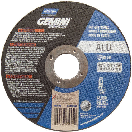 ‎4-1 /2″ × 0.045″ × 7/8″ Right Angle Cut-Off Wheel Gemini RightCut ALU 36 Grit - Industrial Tool & Supply