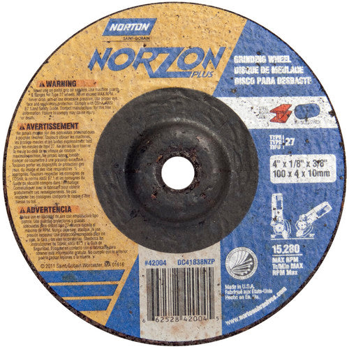 4″ × 1/8″ × 3/8″ NorZon Plus Non-Woven Depressed Center Wheel Type 27 - Industrial Tool & Supply