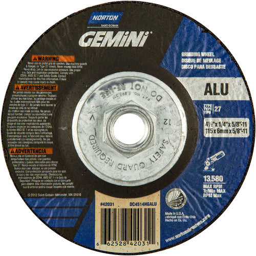 ‎4-1/2″ × 1/4″ × 5/8″ Gemini Non-Woven Depressed Center Wheel Type 27 - Industrial Tool & Supply