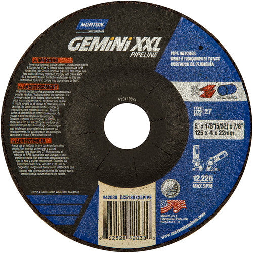5″ × 5/32″ × 7/8″ Gemini Non-Woven Depressed Center Wheel Type 27 30 Grit Aluminum Oxide - Industrial Tool & Supply