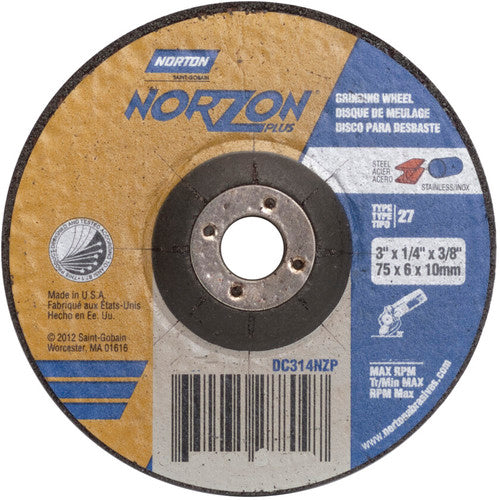 3″ × 1/4″ × 3/8″ NorZon Plus Non-Woven Depressed Center Wheel Type 27 20 Grit - Industrial Tool & Supply