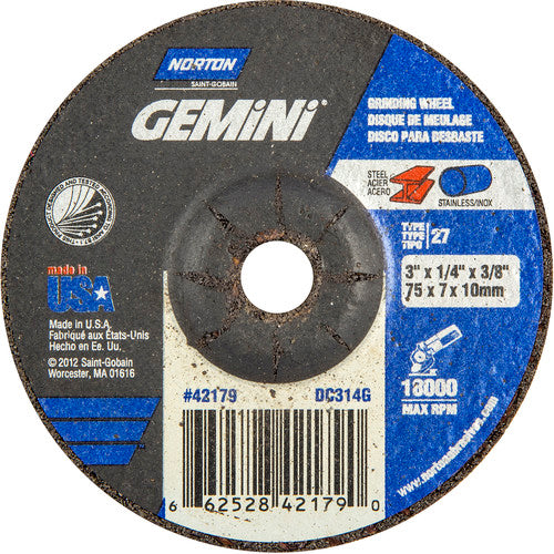 3″ × 1/4″ × 3/8″ Gemini Non-Woven Depressed Center Wheel Type 27 Aluminum Oxide - Industrial Tool & Supply