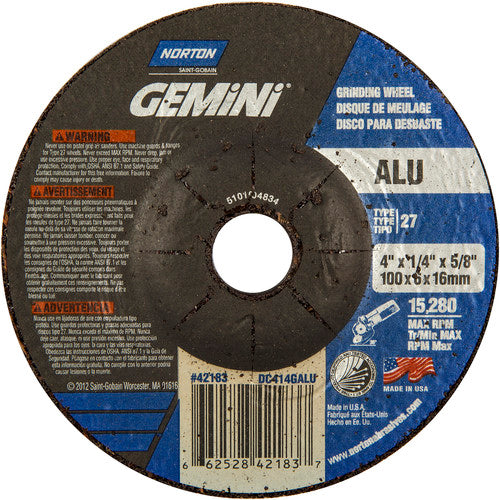 4 × 1/4 × 5/8″ Gemini ALU Grinding Wheel A 46 Q BDA Type 27 - Industrial Tool & Supply