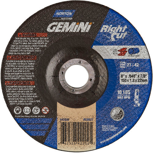 6 x .045 × 7/8″ Gemini RightCut Cutting Wheel A 24 Q B Type 27/42 - Industrial Tool & Supply