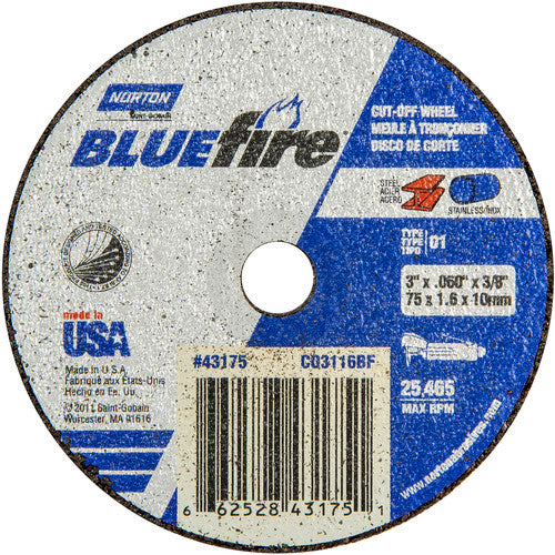 3 x .060 × 3/8″ BlueFire Small Diameter Cut-Off Wheel <=3″ ZA 46 X Type 01/41 - Industrial Tool & Supply