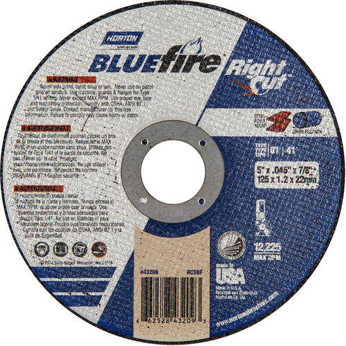 5 × 1/16 × 7/8″ BlueFire RightCut Right Angle Cut-Off Wheel A 36 Q Type 01/41 - Industrial Tool & Supply