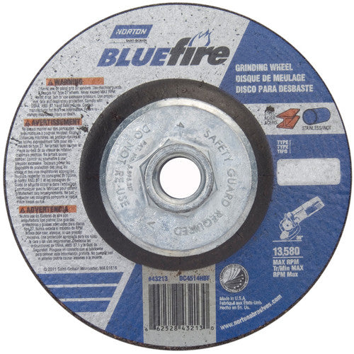 ‎4-1/2 × 1/4 × 5/8 - 11″ BlueFire Grinding Wheel ZA 24 S Type 27 - Industrial Tool & Supply