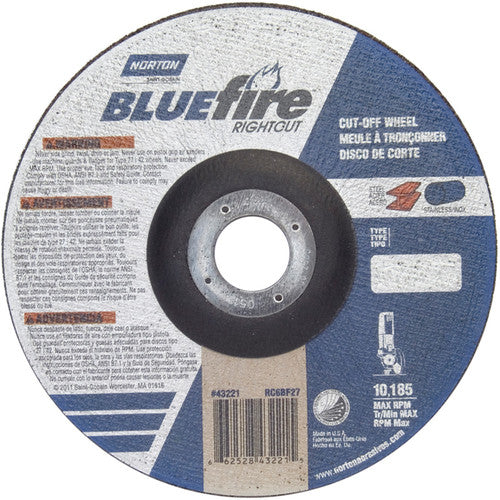 6 × 1/16 × 7/8″ BlueFire RightCut Cutting Wheel A 36 Q Type 27/42 - Industrial Tool & Supply