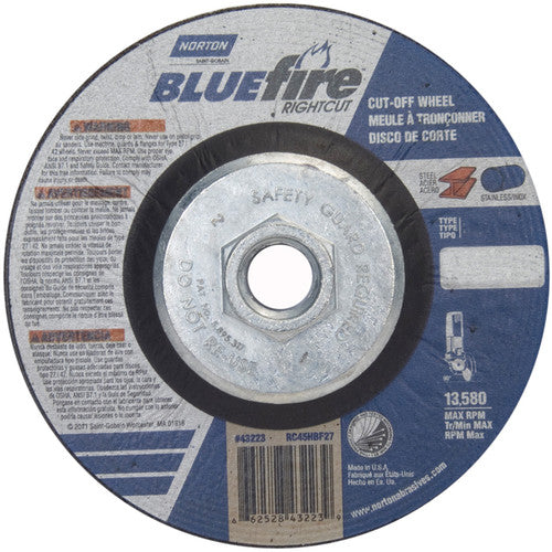 ‎4-1/2 × 1/16 × 5/8 - 11″ BlueFire RightCut Cutting Wheel A 36 R Type 27/42 - Industrial Tool & Supply