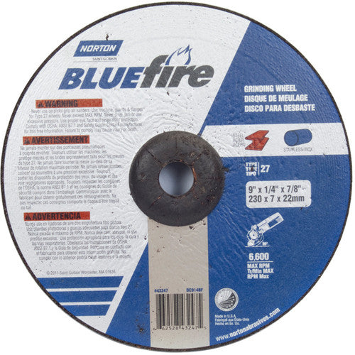 9″ × 1/4″ × 7/8″ BlueFire Non-Woven Depressed Center Wheel Type 27 Zirconia Alumina / Aluminum Oxide - Industrial Tool & Supply