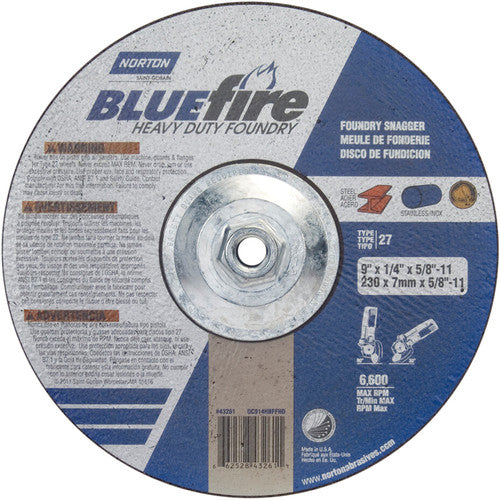 9″ × 1/4″ × 5/8″ BlueFire Non-Woven Depressed Center Wheel Type 27 Zirconia Alumina / Aluminum Oxide - Industrial Tool & Supply