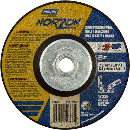 5″ × 1/8″ × 5/8″ NorZon Plus Non-Woven Depressed Center Wheel Type 27 - Industrial Tool & Supply