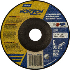 5″ × 1/8″ × 7/8″ NorZon Plus Non-Woven Depressed Center Wheel Type 27 Ceramic Alumina / Zirconia Alumina - Industrial Tool & Supply