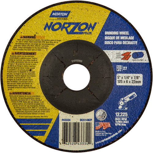 5″ × 1/4″ × 7/8″ NorZon Plus Non-Woven Depressed Center Wheel Type 27 - Industrial Tool & Supply