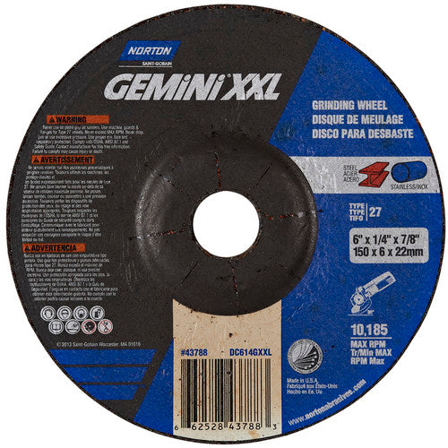 6″ × 1/4″ × 7/8″ Gemini Depressed Center Wheel Type 27 Aluminum Oxide - Industrial Tool & Supply