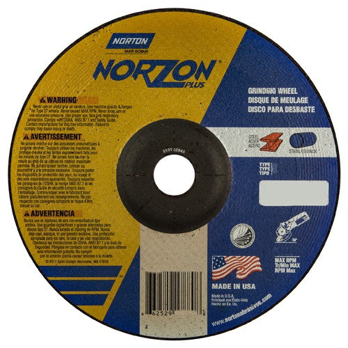 7″ × 1/4″ × 7/8″ NorZon Plus Non-Woven Depressed Center Wheel Type 27 - Industrial Tool & Supply