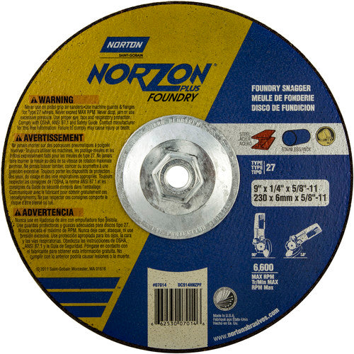 9″ × 1/4″ × 5/8″ NorZon Plus Non-Woven Depressed Center Wheel Type 27 - Industrial Tool & Supply