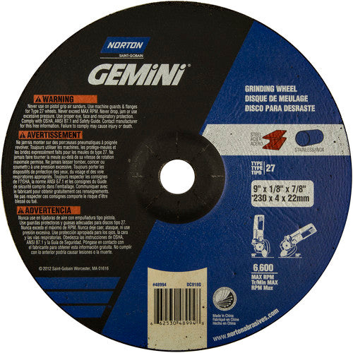 9″ × 1/8″ × 7/8″ Gemini Non-Woven Depressed Center Wheel Type 27 24 Grit Aluminum Oxide - Industrial Tool & Supply