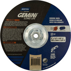 ‎9 × 1/4 × 5/8 - 11″ Gemini Long Life Grinding Wheel A 24 R Type 27 - Industrial Tool & Supply