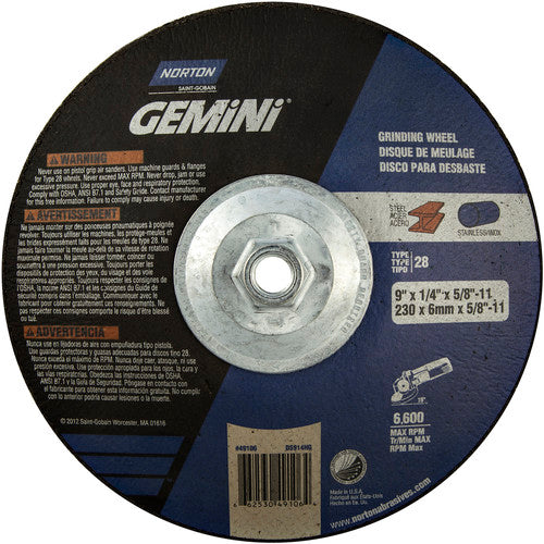 9″ × 1/4″ × 5/8″ Gemini Non-Woven Depressed Center Wheel Type 28 Saucer - Industrial Tool & Supply