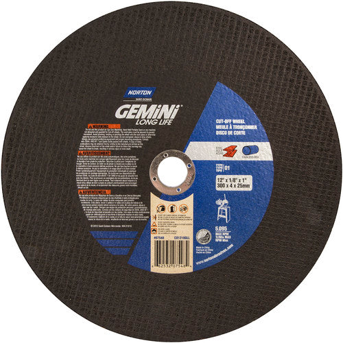 12″ × 1/8″ × 1″ Gemini Stationary Saw Type 01 Straight Cut-Off Wheel Aluminum Oxide - Industrial Tool & Supply