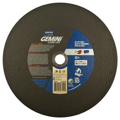 12″ × 7/64″ × 1″ Gemini Chopsaw Type 01 Straight Cut-Off Wheel Aluminum Oxide - Industrial Tool & Supply