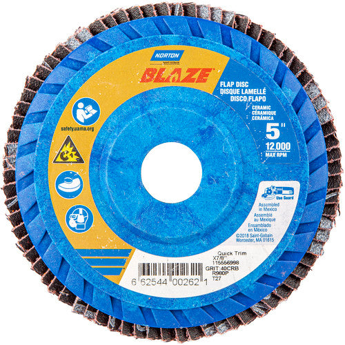 5 × 7/8″ Blaze Plastic Flat Flap Disc Type 27 40 Grit R980P Premium Ceramic Alumina - Industrial Tool & Supply