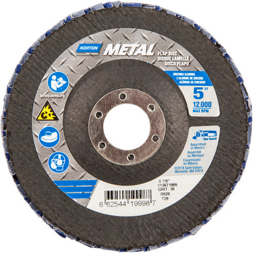 5″ × 1/4″ × 7/8″ Metal Flap Disc Type 29 Conical 36 Grit Zirconia Alumina - Industrial Tool & Supply