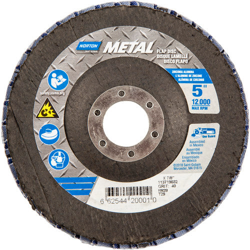 5″ × 1/4″ × 7/8″ Metal Flap Disc Type 29 Conical 40 Grit Zirconia Alumina - Industrial Tool & Supply