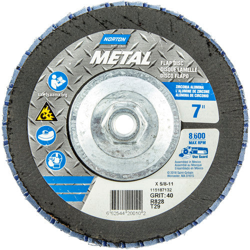 ‎7 × 5/8 - 11″ Metal Fiberglass Conical Flap Disc Type 29 P40 Grit R828 Zirconia Alumina - Industrial Tool & Supply