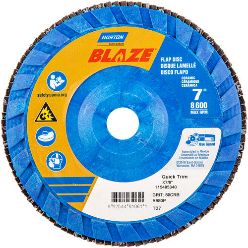 7″ × 1/4″ × 7/8″ SG Blaze R980P Flap Disc Type 27 Flat 80 Grit - Industrial Tool & Supply
