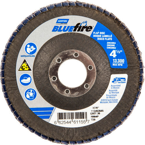 ‎4-1/2 × 7/8″ BlueFire Fiberglass Conical Flap Disc Type 29 P36 Grit R884P Zirconia Alumina - Industrial Tool & Supply