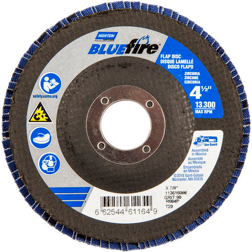 ‎4-1/2 × 7/8″ BlueFire Fiberglass Conical Flap Disc Type 29 P80 Grit R884P Ceramic Alumina - Industrial Tool & Supply