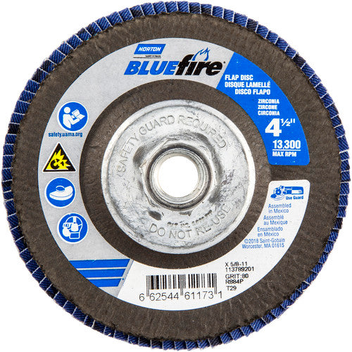 ‎4-1/2 × 5/8 - 11″ BlueFire Fiberglass Conical Flap Disc Type 29 P80 Grit R884P Ceramic Alumina - Industrial Tool & Supply