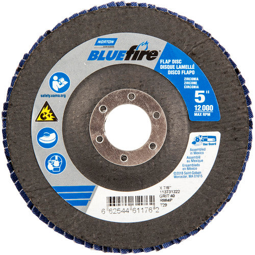 5 × 7/8″ BlueFire Fiberglass Conical Flap Disc Type 29 P40 Grit R884P Zirconia Alumina - Industrial Tool & Supply