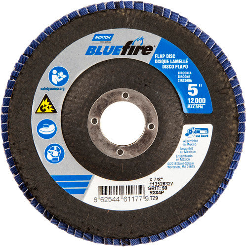 5 × 7/8″ BlueFire Fiberglass Conical Flap Disc Type 29 P60 Grit R884P Zirconia Alumina - Industrial Tool & Supply