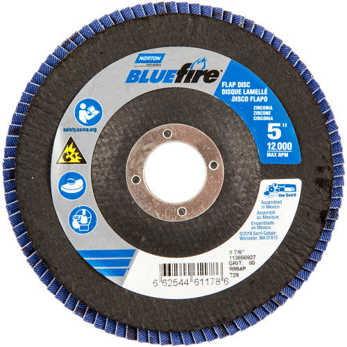 5 × 7/8″ BlueFire Fiberglass Conical Flap Disc Type 29 P80 Grit R884P Zirconia Alumina - Industrial Tool & Supply