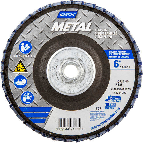6″ × 1/4″ × 5/8″ Metal Flap Disc Type 27 Flat 40 Grit Zirconia Alumina - Industrial Tool & Supply