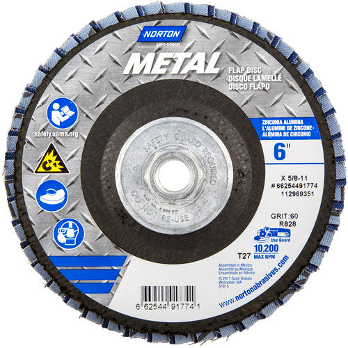 6″ × 1/4″ × 5/8″ Metal Flap Disc Type 27 Flat 60 Grit Zirconia Alumina - Industrial Tool & Supply