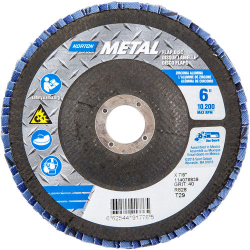 6 × 7/8″ Metal Fiberglass Conical Flap Disc Type 29 P40 Grit R828 Zirconia Alumina - Industrial Tool & Supply