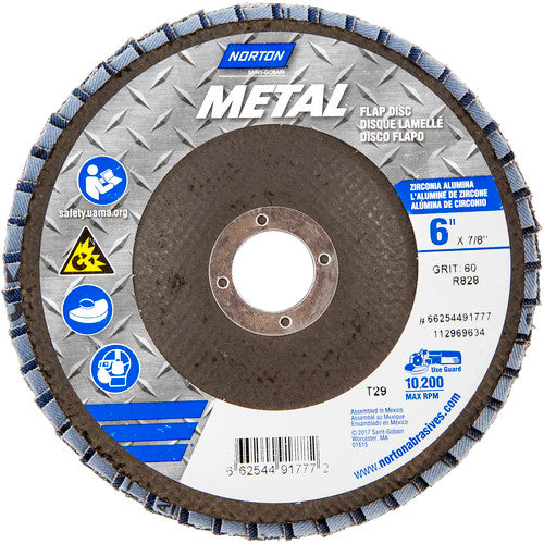 6 × 7/8″ Metal Fiberglass Conical Flap Disc Type 29 P60 Grit R828 Zirconia Alumina - Industrial Tool & Supply