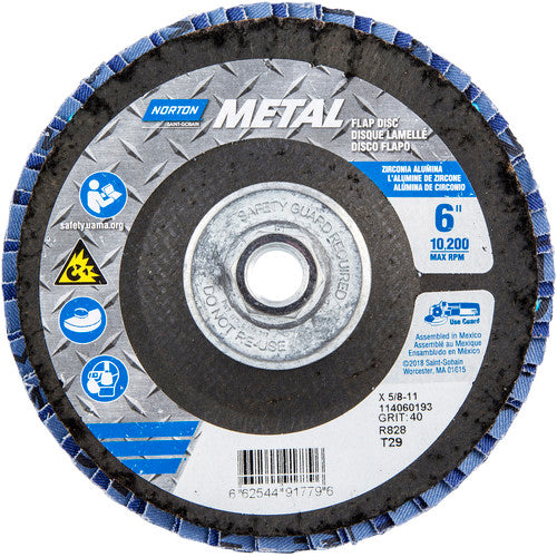 6″ × 1/4″ × 5/8″ Metal Flap Disc Type 29 Conical 40 Grit Zirconia Alumina - Industrial Tool & Supply
