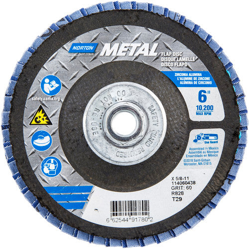 6″ × 1/4″ × 5/8″ Metal Flap Disc Type 29 Conical 60 Grit Zirconia Alumina - Industrial Tool & Supply