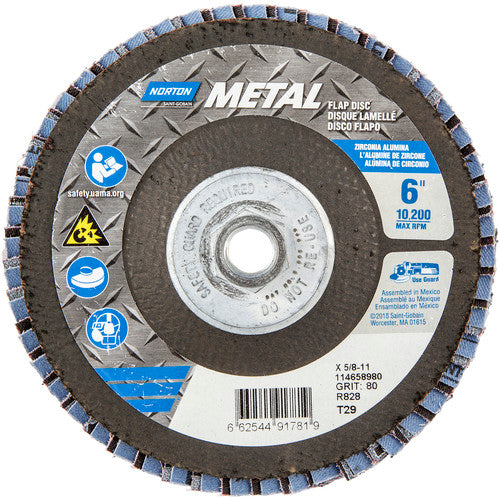6″ × 1/4″ × 5/8″ Metal Flap Disc Type 29 Conical 80 Grit Zirconia Alumina - Industrial Tool & Supply