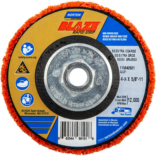 ‎4-1/2 × 5/8 - 11″ Bear-Tex Blaze Rapid Strip Non-Woven Depressed Center Disc Ceramic Alumina Extra Coarse Grit Type 27 - Industrial Tool & Supply