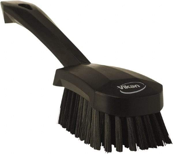 Vikan - 1.3" Bristle Length, Polyester Scrub Brush - 4-1/4" Long x 2-3/4" Wide Head, 10" OAL, Black, Polypropylene Block - Industrial Tool & Supply