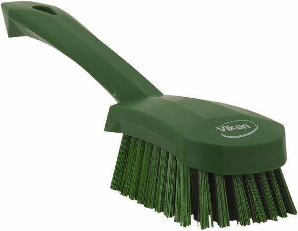 Vikan - 1.3" Bristle Length, Polyester Scrub Brush - 4-1/4" Long x 2-3/4" Wide Head, 10" OAL, Green, Polypropylene Block - Industrial Tool & Supply