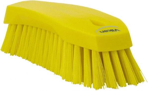 Vikan - 1.3" Bristle Length, Polyester Utility Scrub Brush - 7" Long x 3" Wide Head, 8" OAL, Yellow, Polypropylene Block - Industrial Tool & Supply